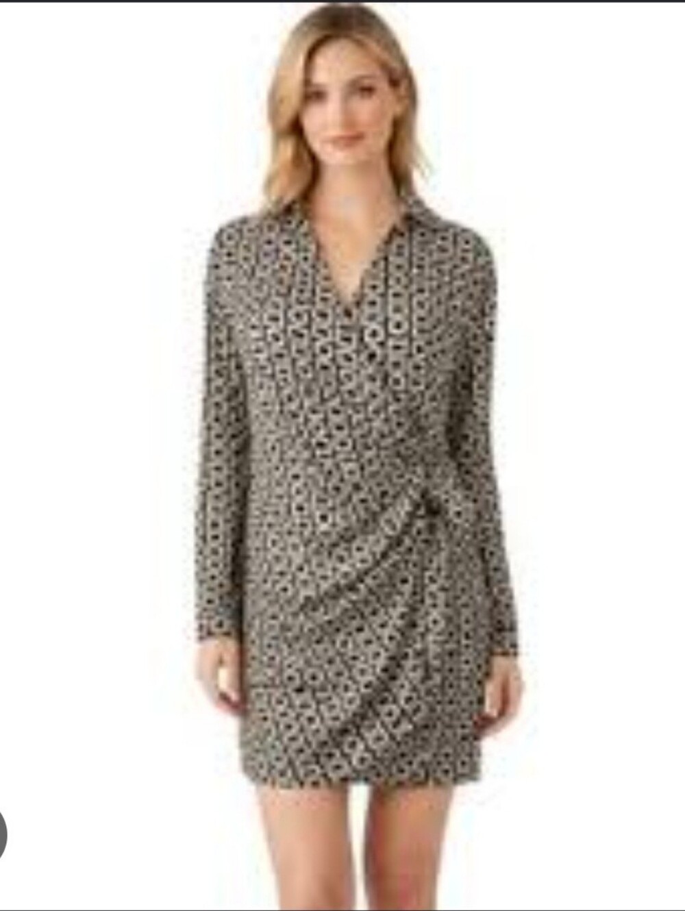 BEYOND WORDS Black and White Printed Wrap Dress Size Xl